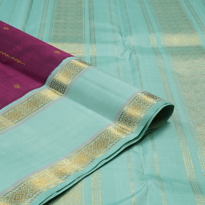 Hayagrivas Handloom Purple Kanjivaram Silk Saree with Teal Border KBE1605K9-2
