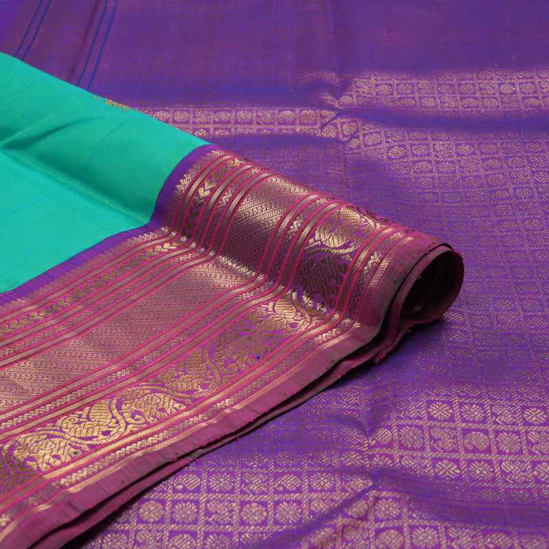 Hayagrivas Handloom Aqua Green Kanjivaram Silk Saree with Purple Border KBE1606K10-1