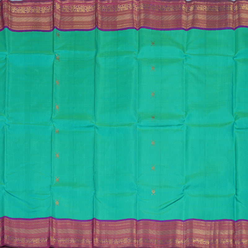 Hayagrivas Handloom Aqua Green Kanjivaram Silk Saree with Purple Border KBE1606K10-1