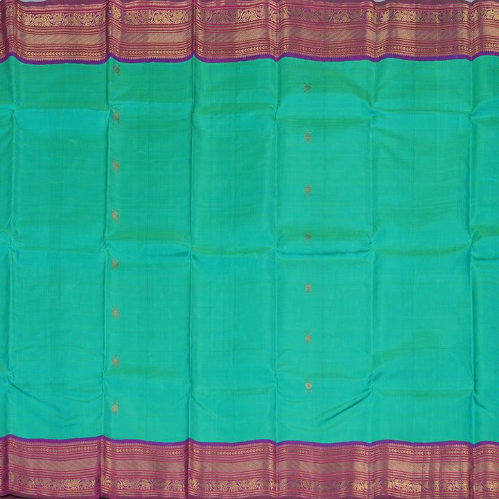 Hayagrivas Handloom Aqua Green Kanjivaram Silk Saree with Purple Border KBE1606K10-1
