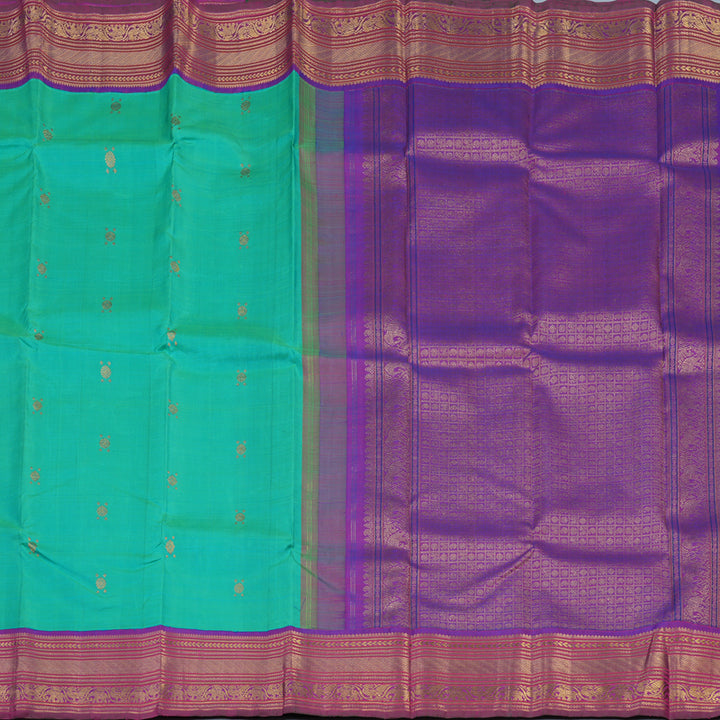 Hayagrivas Handloom Aqua Green Kanjivaram Silk Saree with Purple Border KBE1606K10-1