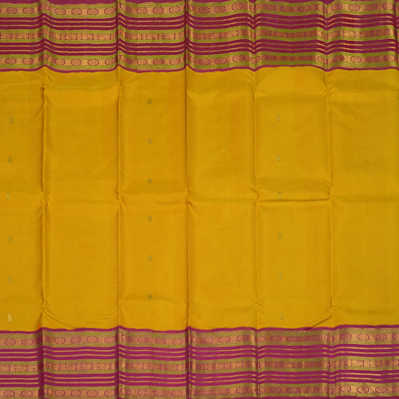 Hayagrivas Handloom Yellow Kanjivaram Silk Saree with Deep Pink Border KBE1606K12-1