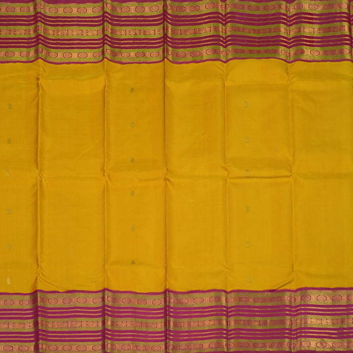 Hayagrivas Handloom Yellow Kanjivaram Silk Saree with Deep Pink Border KBE1606K12-1