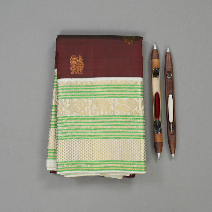 Hayagrivas Handloom Araku Maroon Kanjivaram Silk Saree with Half White Border KBE1606K2-1