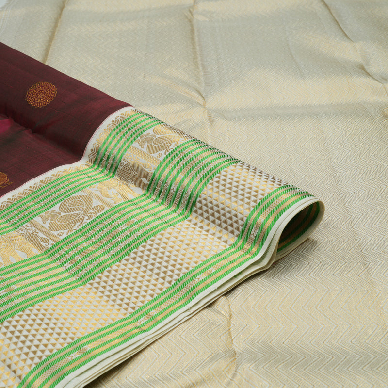 Hayagrivas Handloom Araku Maroon Kanjivaram Silk Saree with Half White Border KBE1606K2-1