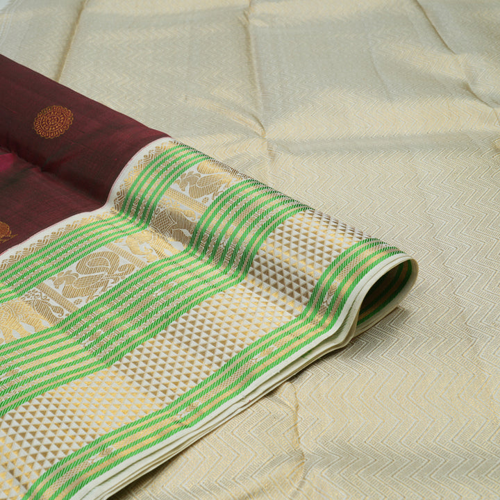 Hayagrivas Handloom Araku Maroon Kanjivaram Silk Saree with Half White Border KBE1606K2-1
