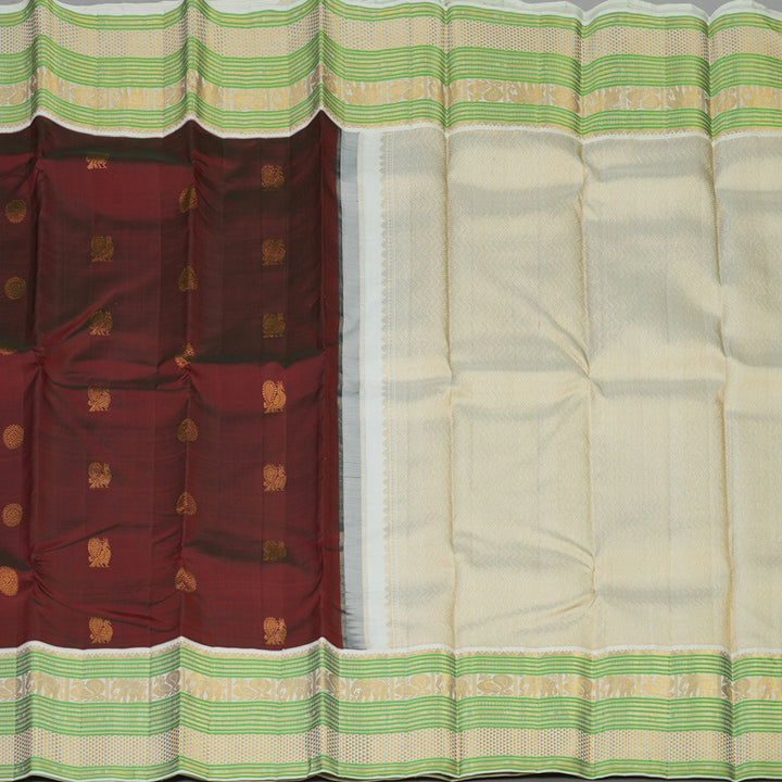 Hayagrivas Handloom Araku Maroon Kanjivaram Silk Saree with Half White Border KBE1606K2-1