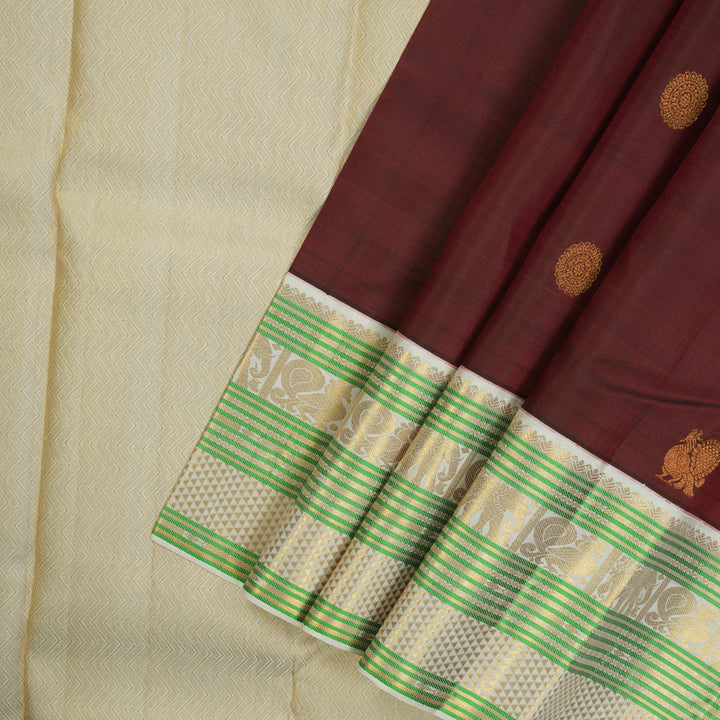 Hayagrivas Handloom Araku Maroon Kanjivaram Silk Saree with Half White Border KBE1606K2-1