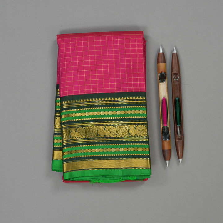 Hayagrivas Handloom Rani Pink Kanjivaram Silk Saree with Karum Pachai border KBE1606K28-1