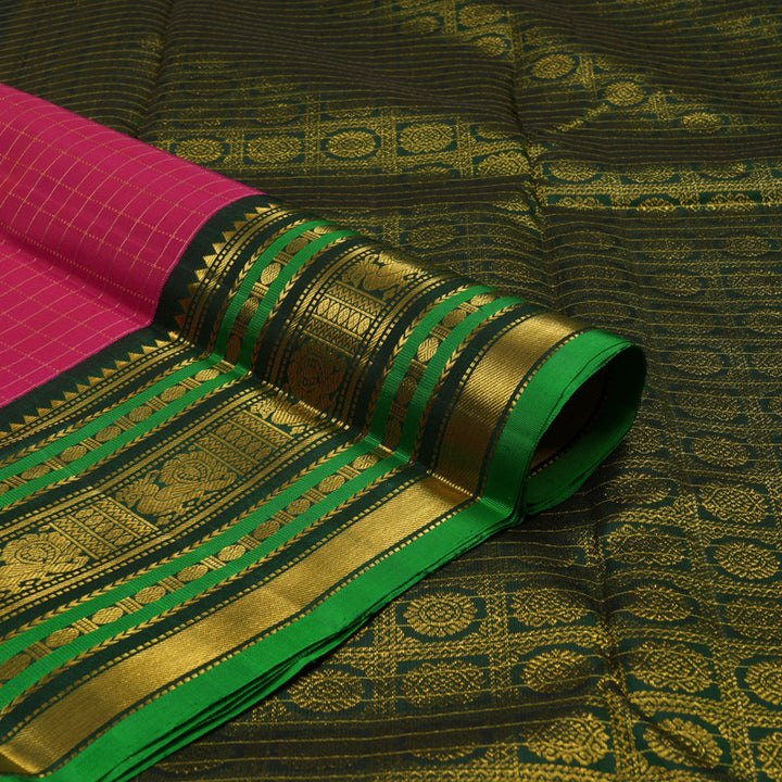 Hayagrivas Handloom Rani Pink Kanjivaram Silk Saree with Karum Pachai border KBE1606K28-1