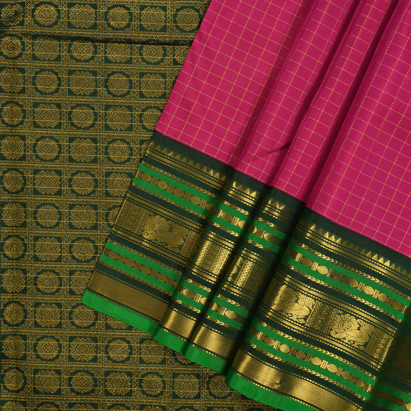 Hayagrivas Handloom Rani Pink Kanjivaram Silk Saree with Karum Pachai border KBE1606K28-1