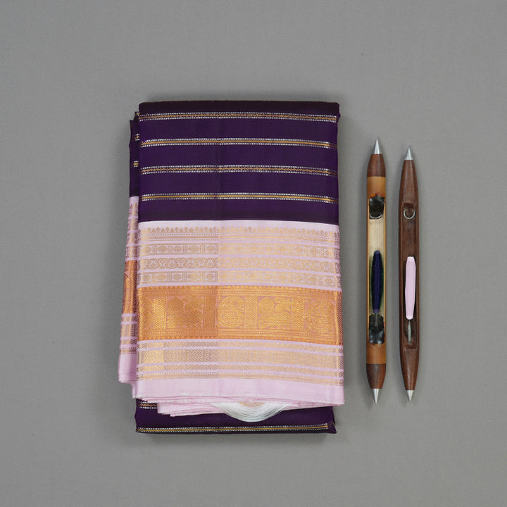 Hayagrivas Handloom Violet Kanjivaram Silk Saree with Baby Pink Border KBE1606K3-1