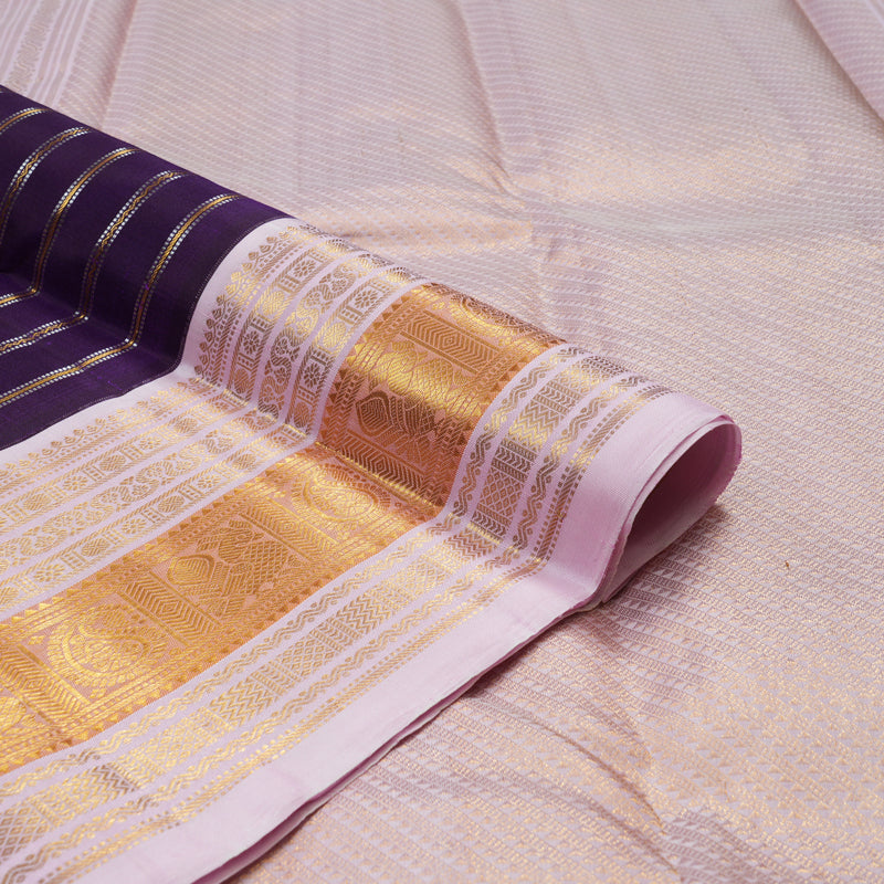 Hayagrivas Handloom Violet Kanjivaram Silk Saree with Baby Pink Border KBE1606K3-1