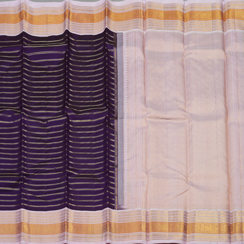Hayagrivas Handloom Violet Kanjivaram Silk Saree with Baby Pink Border KBE1606K3-1