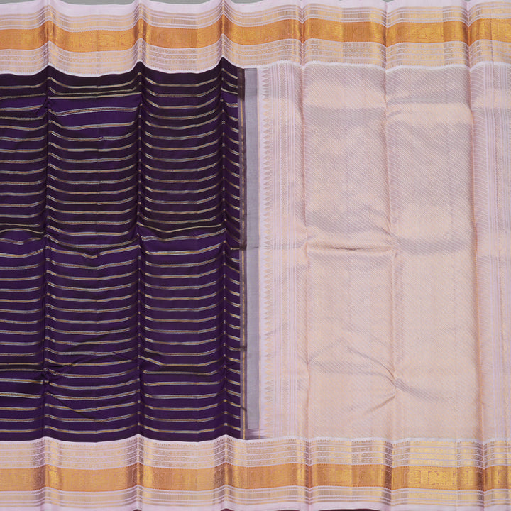 Hayagrivas Handloom Violet Kanjivaram Silk Saree with Baby Pink Border KBE1606K3-1