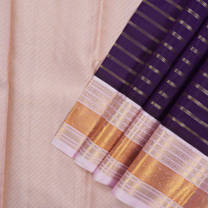 Hayagrivas Handloom Violet Kanjivaram Silk Saree with Baby Pink Border KBE1606K3-1