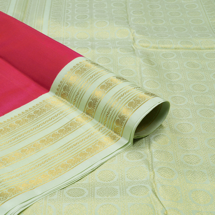 Hayagrivas Handloom Reddish-Pink Kanjivaram Silk Saree with Light Pista Green border KBE1606K31-1