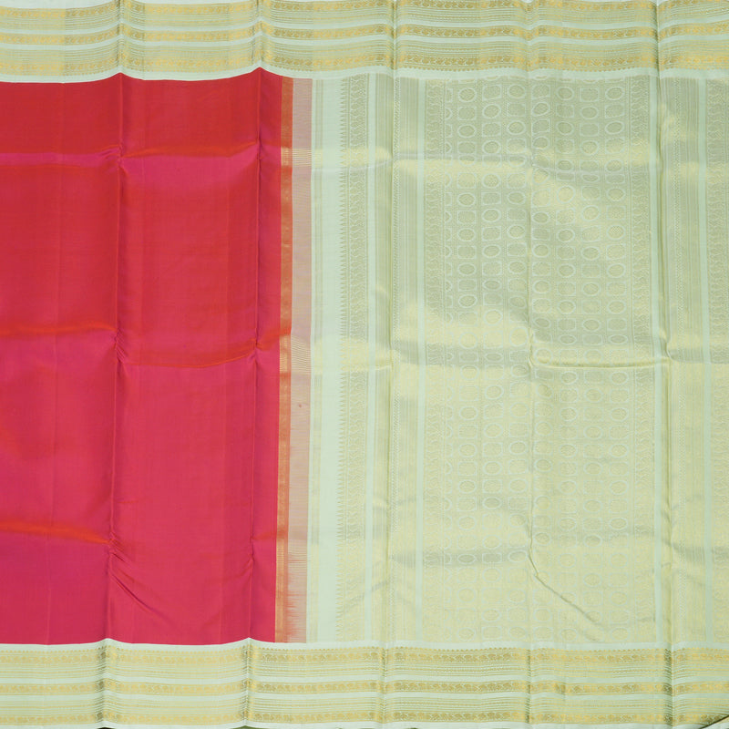 Hayagrivas Handloom Reddish-Pink Kanjivaram Silk Saree with Light Pista Green border KBE1606K31-1