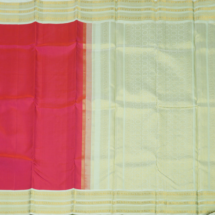 Hayagrivas Handloom Reddish-Pink Kanjivaram Silk Saree with Light Pista Green border KBE1606K31-1