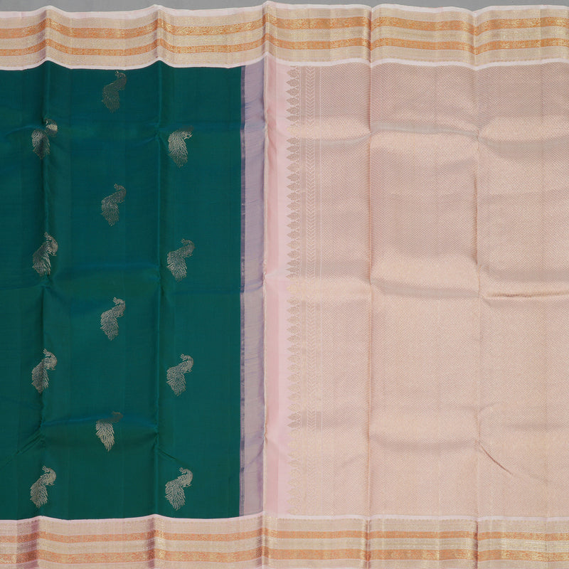 Hayagrivas Handloom Emerald Green Kanjivaram Silk Saree with Baby Pink Border KBE1606K32-1