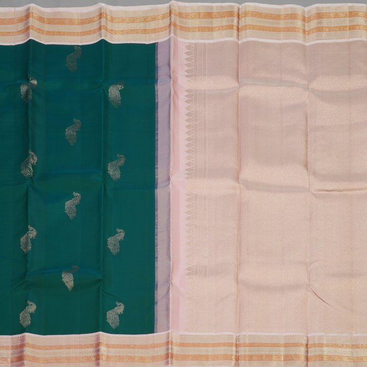 Hayagrivas Handloom Emerald Green Kanjivaram Silk Saree with Baby Pink Border KBE1606K32-1
