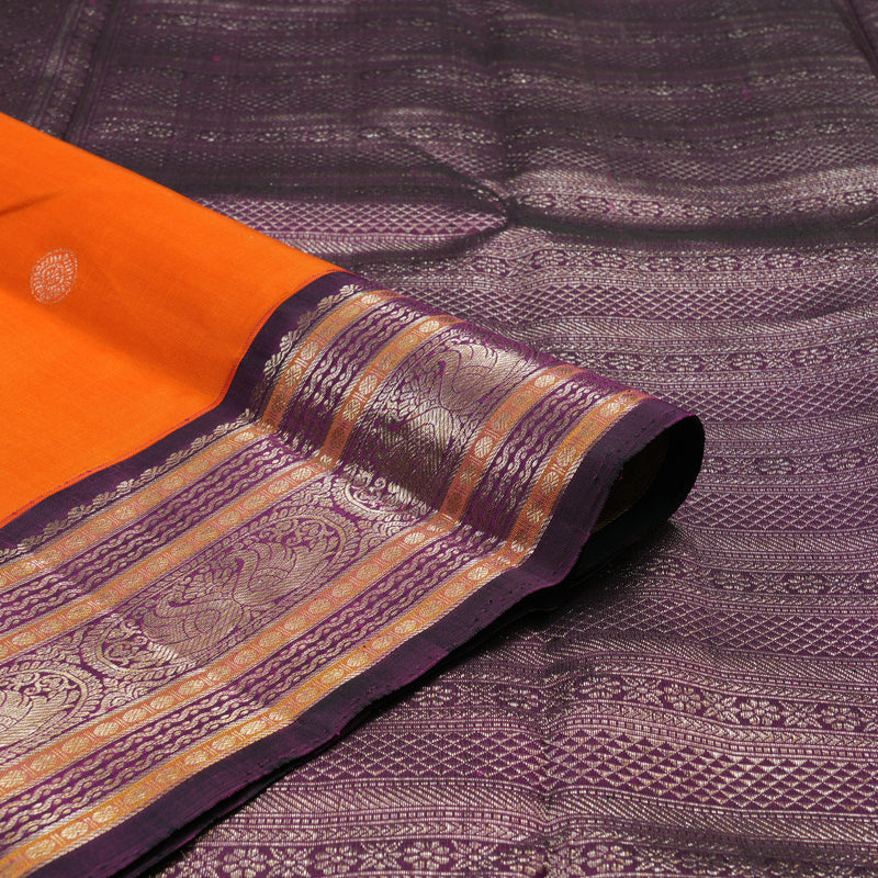 Hayagrivas Handloom Fanta Orange Kanjivaram Silk Saree with Deep Purple Border KBE1606K33-1