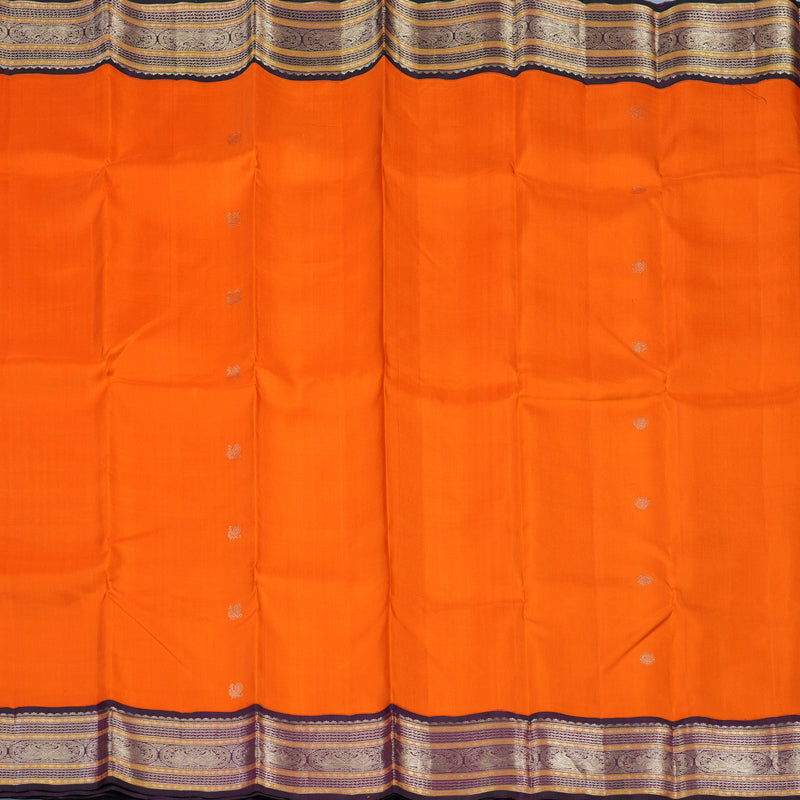 Hayagrivas Handloom Fanta Orange Kanjivaram Silk Saree with Deep Purple Border KBE1606K33-1