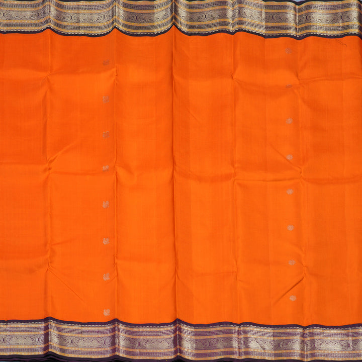 Hayagrivas Handloom Fanta Orange Kanjivaram Silk Saree with Deep Purple Border KBE1606K33-1