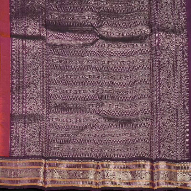 Hayagrivas Handloom Fanta Orange Kanjivaram Silk Saree with Deep Purple Border KBE1606K33-1