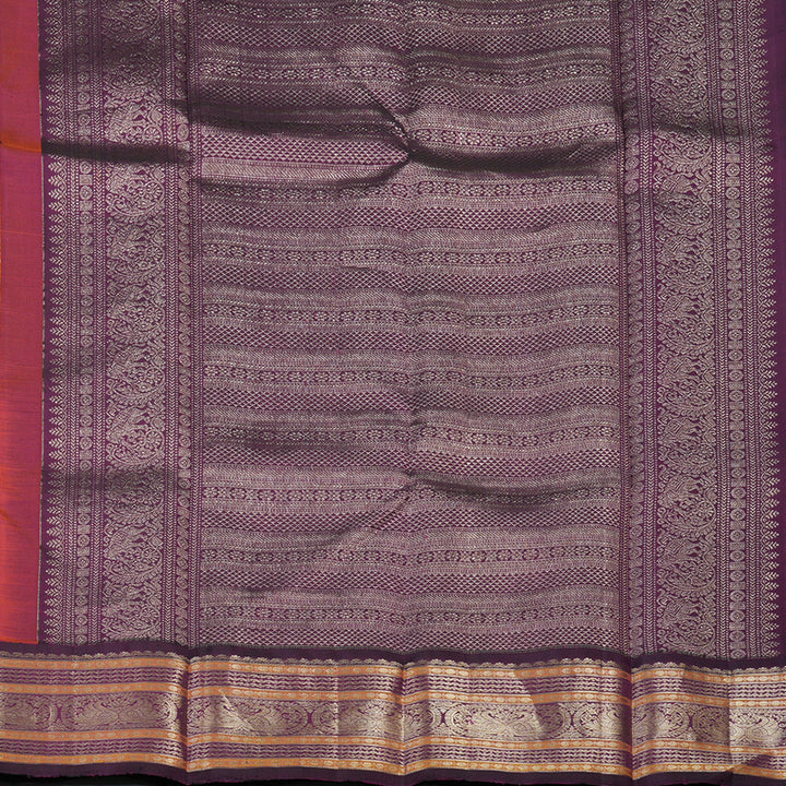 Hayagrivas Handloom Fanta Orange Kanjivaram Silk Saree with Deep Purple Border KBE1606K33-1