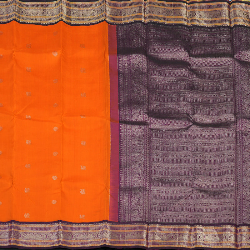 Hayagrivas Handloom Fanta Orange Kanjivaram Silk Saree with Deep Purple Border KBE1606K33-1