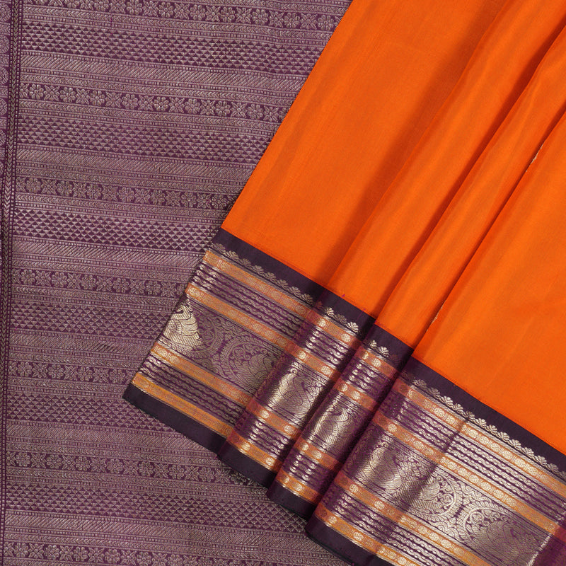 Hayagrivas Handloom Fanta Orange Kanjivaram Silk Saree with Deep Purple Border KBE1606K33-1