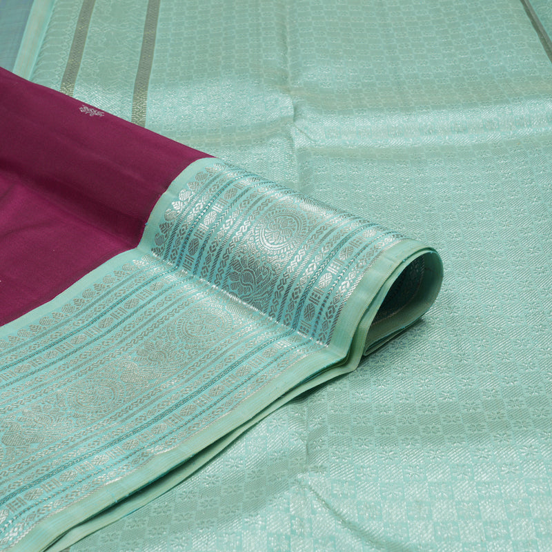 Hayagrivas Handloom Wine Purple Kanjivaram Silk Saree with Powder Blue border KBE1606K34-1