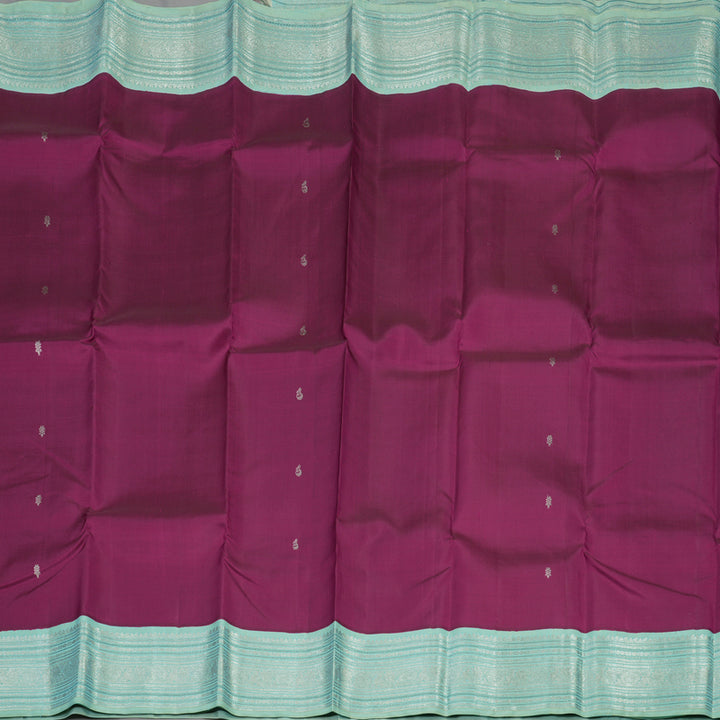 Hayagrivas Handloom Wine Purple Kanjivaram Silk Saree with Powder Blue border KBE1606K34-1