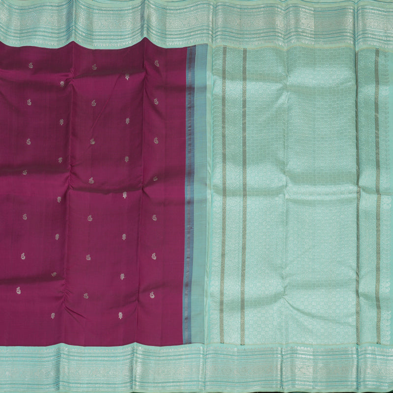 Hayagrivas Handloom Wine Purple Kanjivaram Silk Saree with Powder Blue border KBE1606K34-1