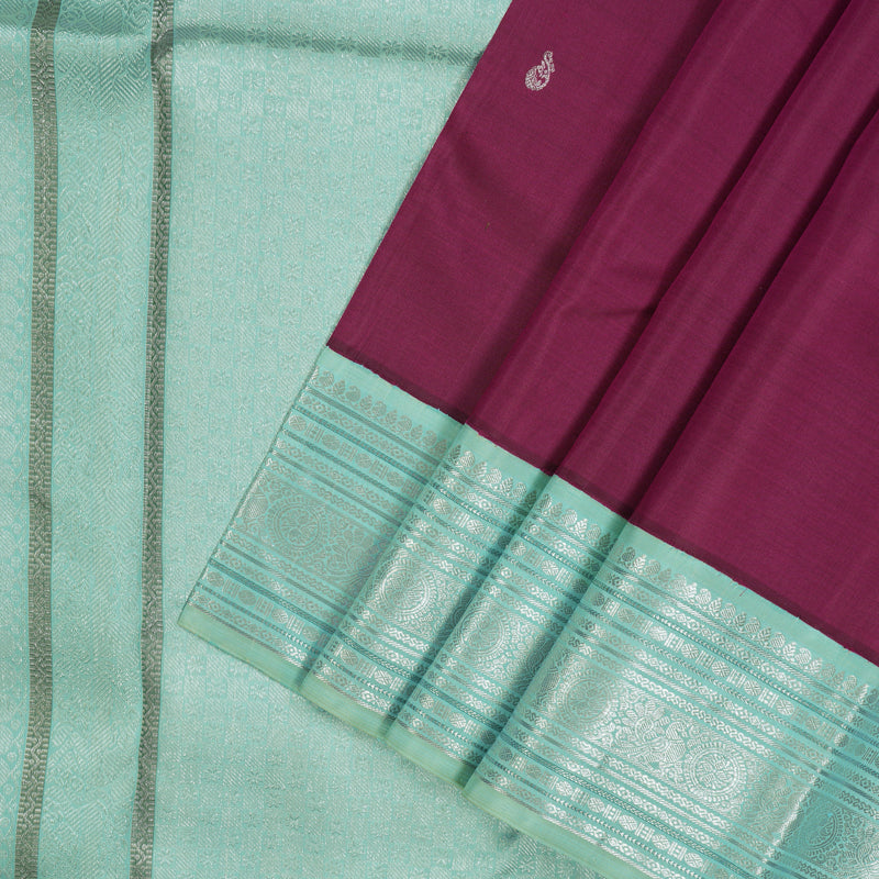 Hayagrivas Handloom Wine Purple Kanjivaram Silk Saree with Powder Blue border KBE1606K34-1