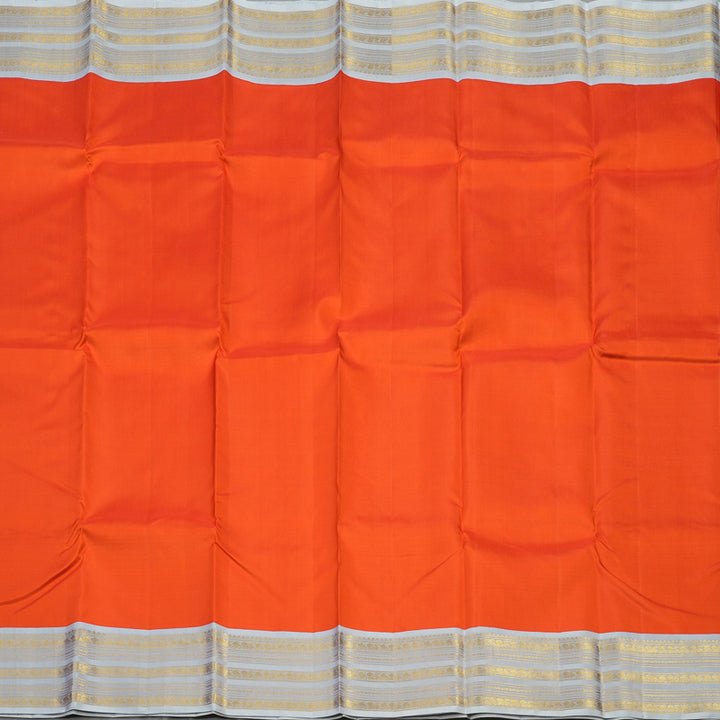 Hayagrivas Handloom Reddish Orange Kanjivaram Silk Saree with Light Grey border KBE1606K37-1