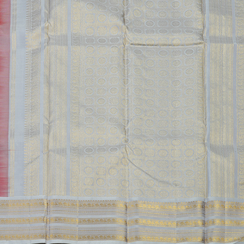 Hayagrivas Handloom Reddish Orange Kanjivaram Silk Saree with Light Grey border KBE1606K37-1