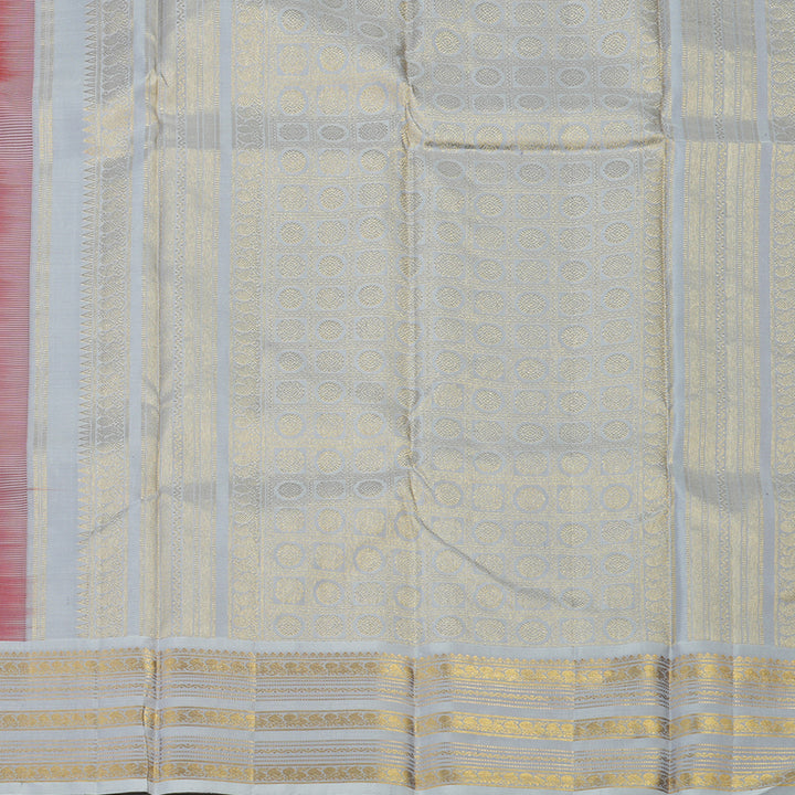 Hayagrivas Handloom Reddish Orange Kanjivaram Silk Saree with Light Grey border KBE1606K37-1