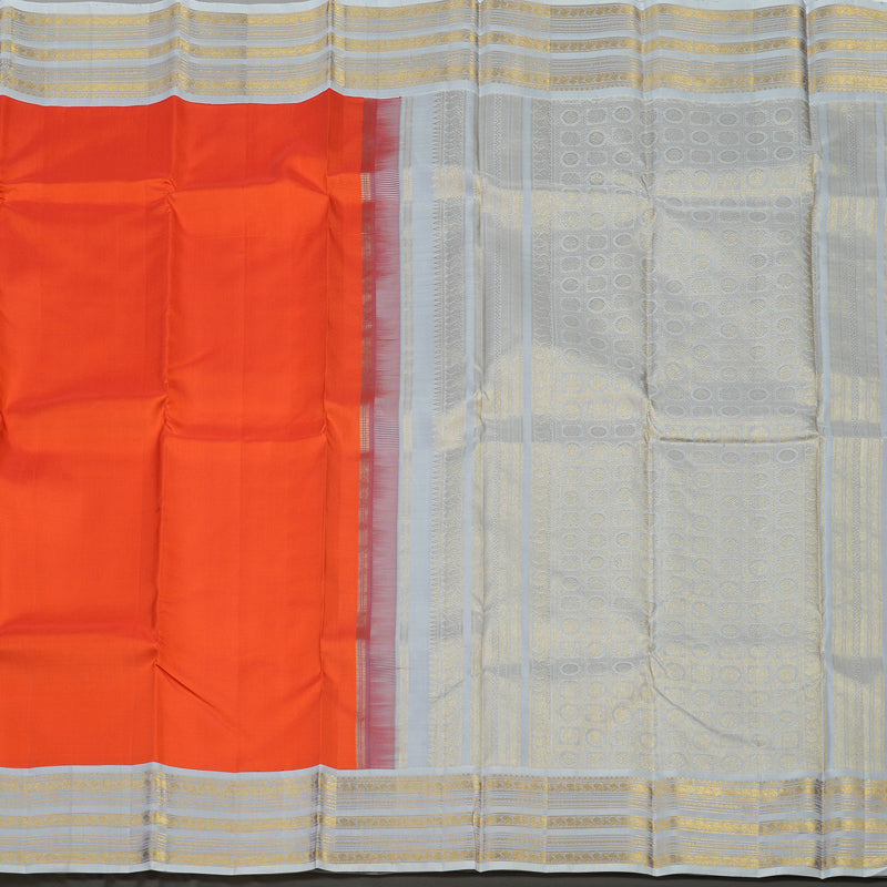 Hayagrivas Handloom Reddish Orange Kanjivaram Silk Saree with Light Grey border KBE1606K37-1