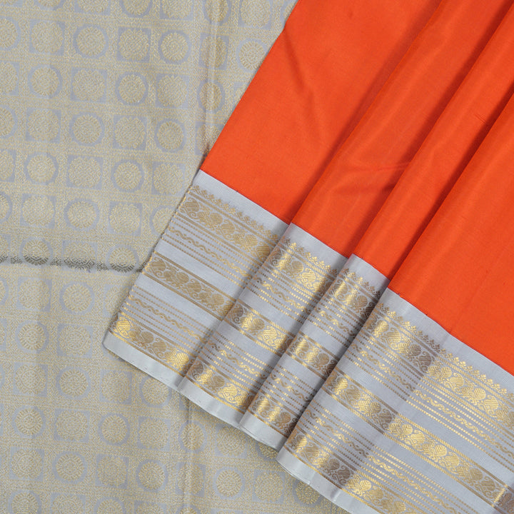 Hayagrivas Handloom Reddish Orange Kanjivaram Silk Saree with Light Grey border KBE1606K37-1