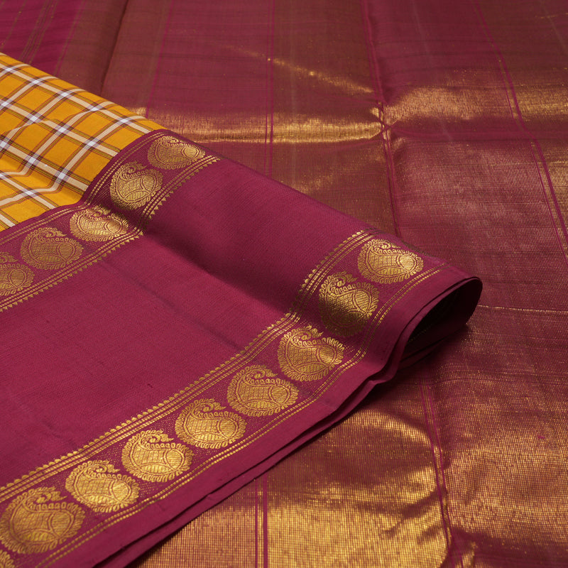 Hayagrivas Handloom Mustard Kanjivaram Silk Saree with Maroon Border KBE1606K7-1