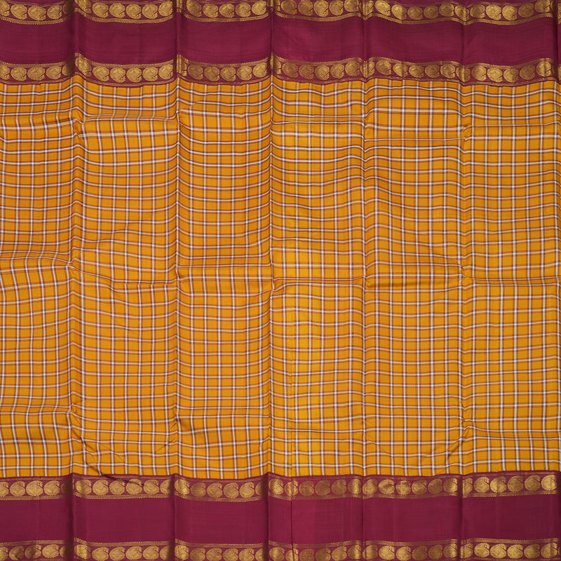 Hayagrivas Handloom Mustard Kanjivaram Silk Saree with Maroon Border KBE1606K7-1