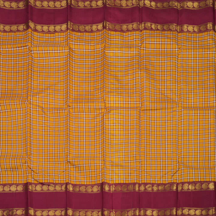 Hayagrivas Handloom Mustard Kanjivaram Silk Saree with Maroon Border KBE1606K7-1