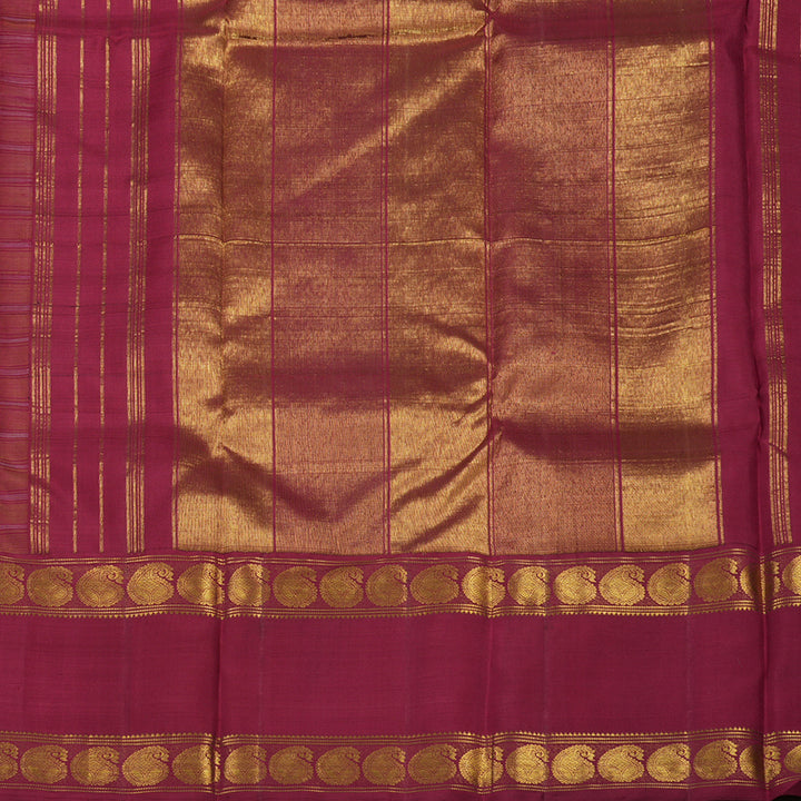 Hayagrivas Handloom Mustard Kanjivaram Silk Saree with Maroon Border KBE1606K7-1