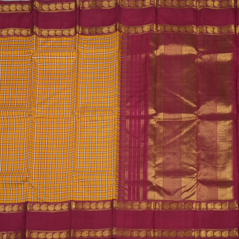 Hayagrivas Handloom Mustard Kanjivaram Silk Saree with Maroon Border KBE1606K7-1
