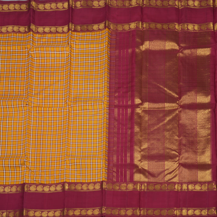 Hayagrivas Handloom Mustard Kanjivaram Silk Saree with Maroon Border KBE1606K7-1