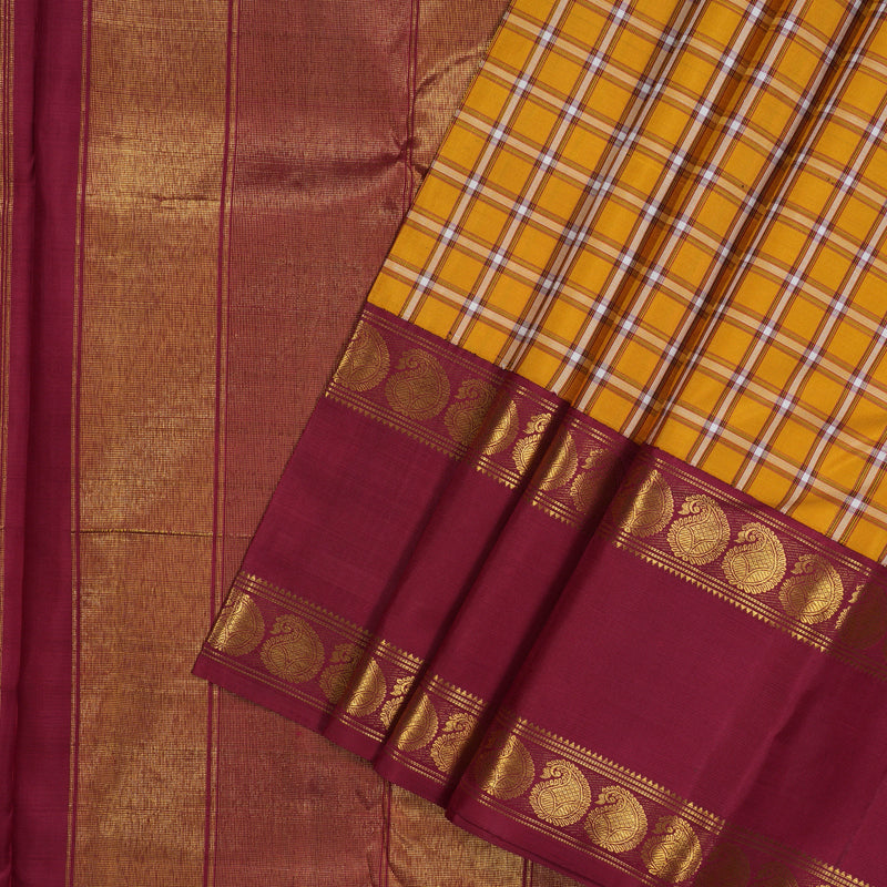 Hayagrivas Handloom Mustard Kanjivaram Silk Saree with Maroon Border KBE1606K7-1
