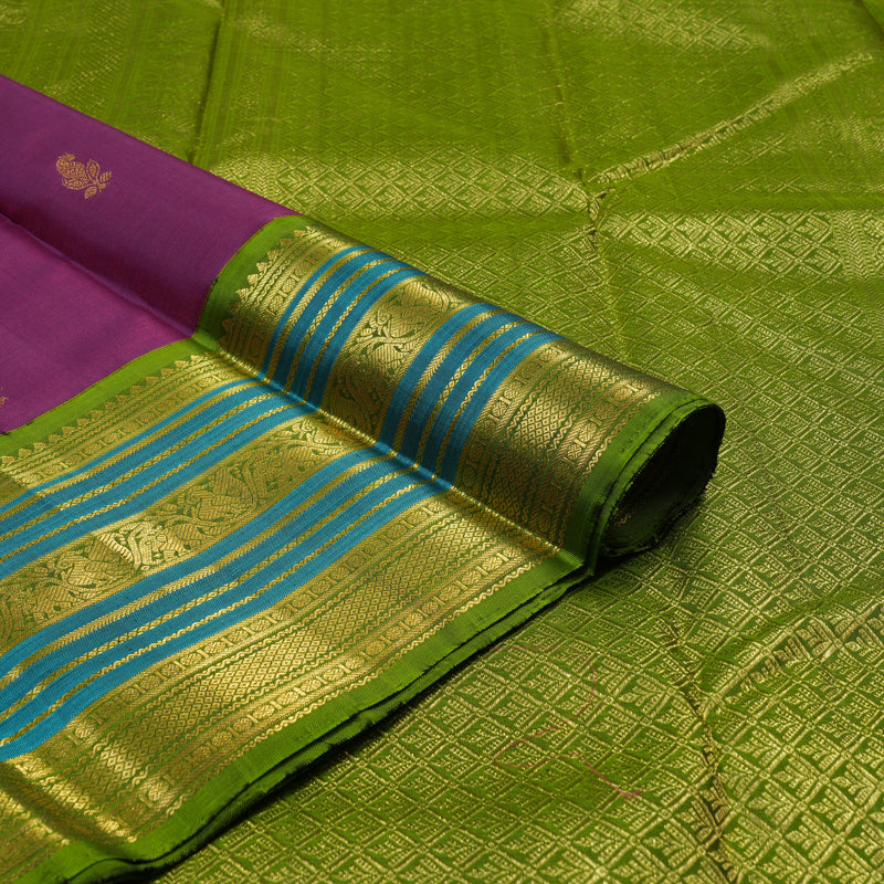 Hayagrivas Handloom Purple Kanjivaram Silk Saree with Olive Green border KBE1606K8-1