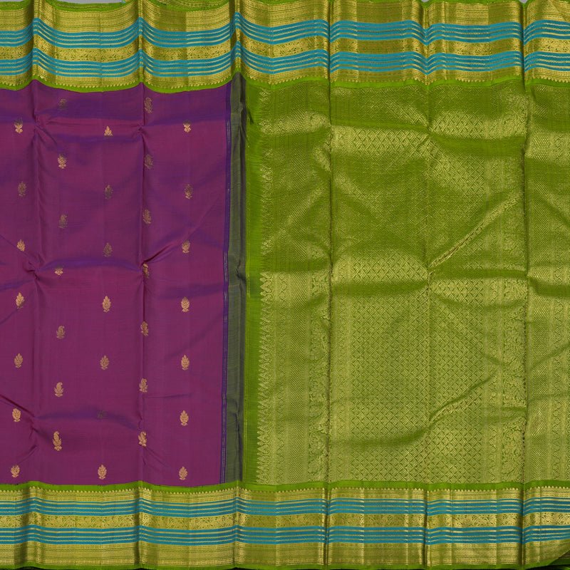 Hayagrivas Handloom Purple Kanjivaram Silk Saree with Olive Green border KBE1606K8-1